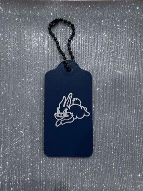 Coach White Rabbit Candy Asia Limited Navy Leather Tag Charm Silver Foil Bunny